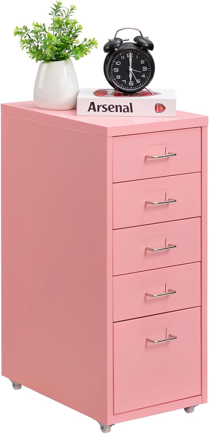 HollyHOME Mobiler Aktenschrank mit 5 Schubladen, rollender Akten-Organizer, Metall-Aufbewahrungsschr