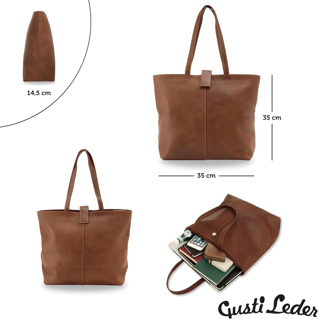 Gusti Shopper Leder - Alexandra Handtasche Damen Arbeitstasche Leder Braun, Braun