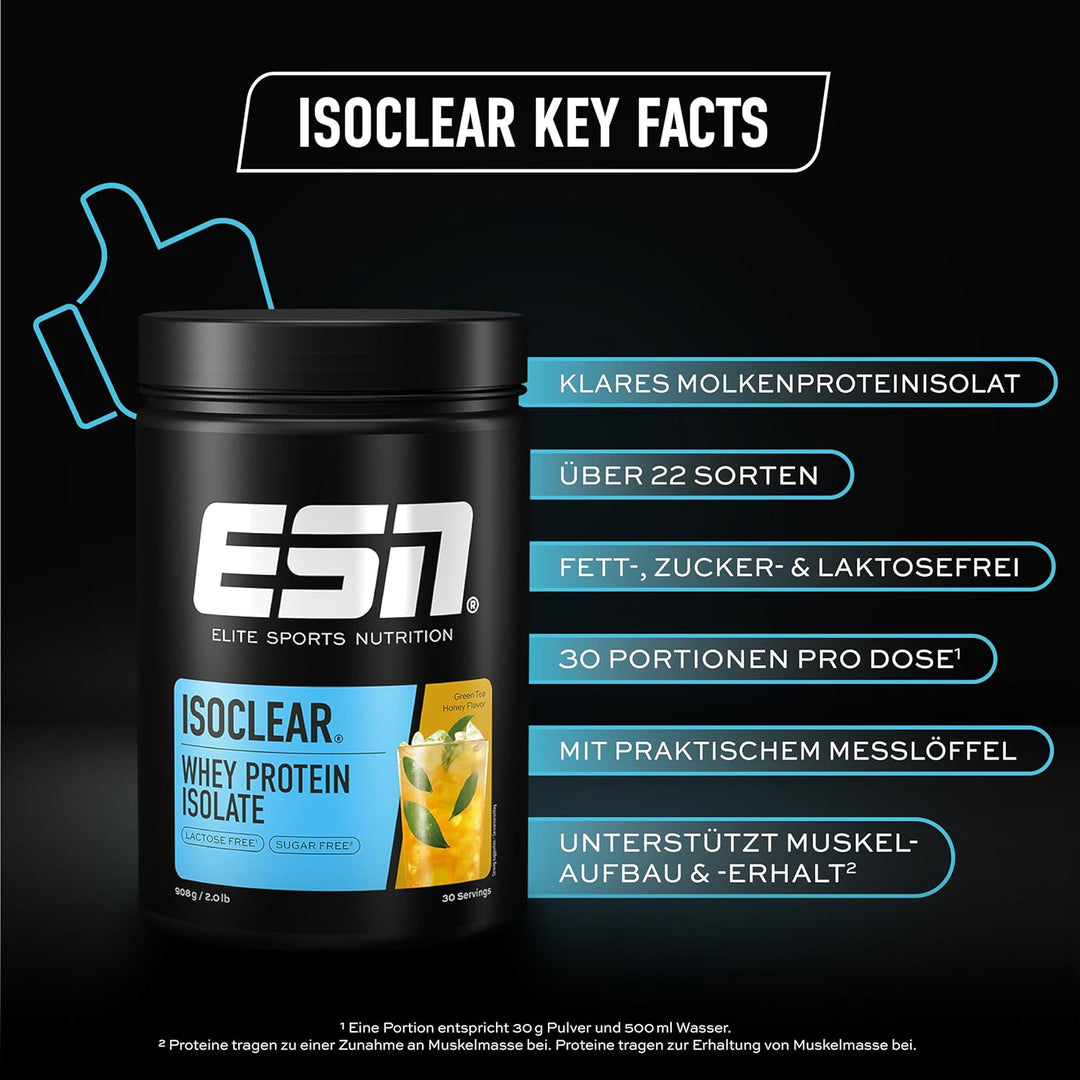 ESN ISOCLEAR Whey Isolate Protein Pulver, Green Tea Honey, 908 g, Clear Whey