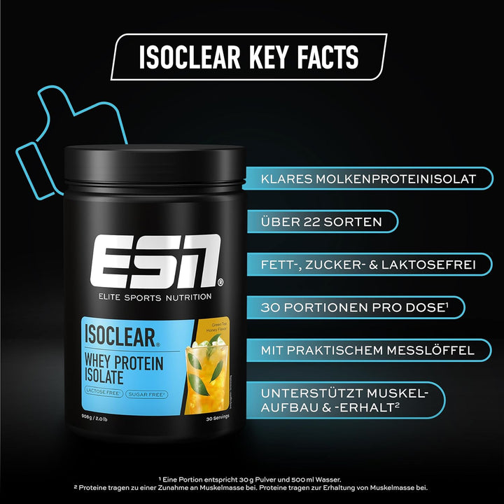 ESN ISOCLEAR Whey Isolate Protein Pulver, Green Tea Honey, 908 g, Clear Whey