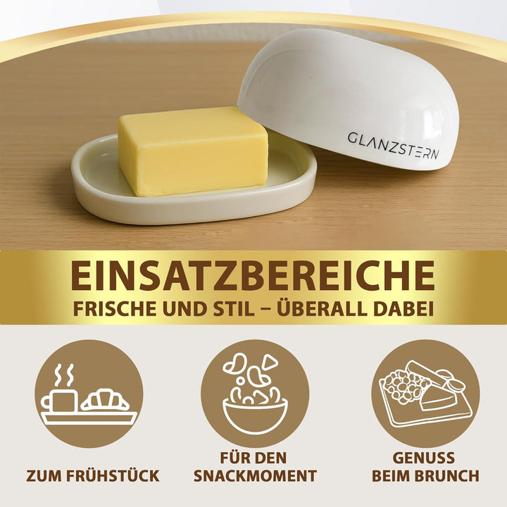 Elegante Butterdose aus Keramik mit Deckel und Messer – 250g Butterglocke – Spülmaschinenfest – Butt
