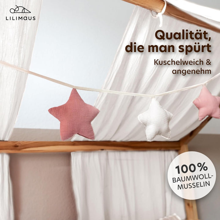LILIMAUS Sternen Wimpelkette Stoff in 12 Farben - Kinderzimmer 100% Baumwolle Handmade Girlande - Mu