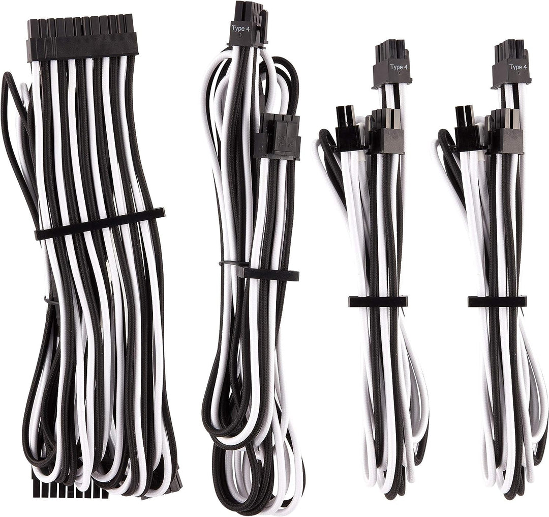 Corsair Premium Sleeved Netzteil Starter-Kabel-Set Typ4 (Generation 4-Serie) Weiss/Schwarz Starter-S