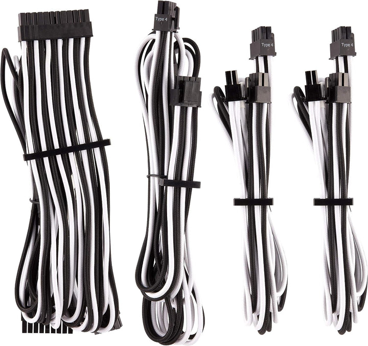 Corsair Premium Sleeved Netzteil Starter-Kabel-Set Typ4 (Generation 4-Serie) Weiss/Schwarz Starter-S