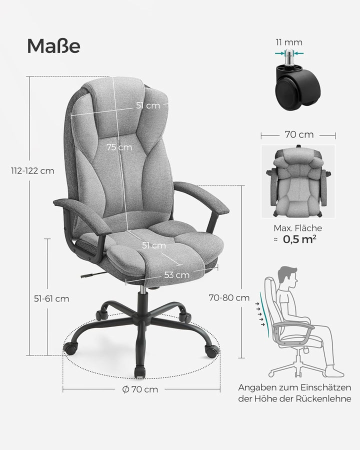 SONGMICS Bürostuhl, Schreibtischstuhl, Gaming-Stuhl mit Armlehnen, Computerstuhl, Chefsessel, höhenv