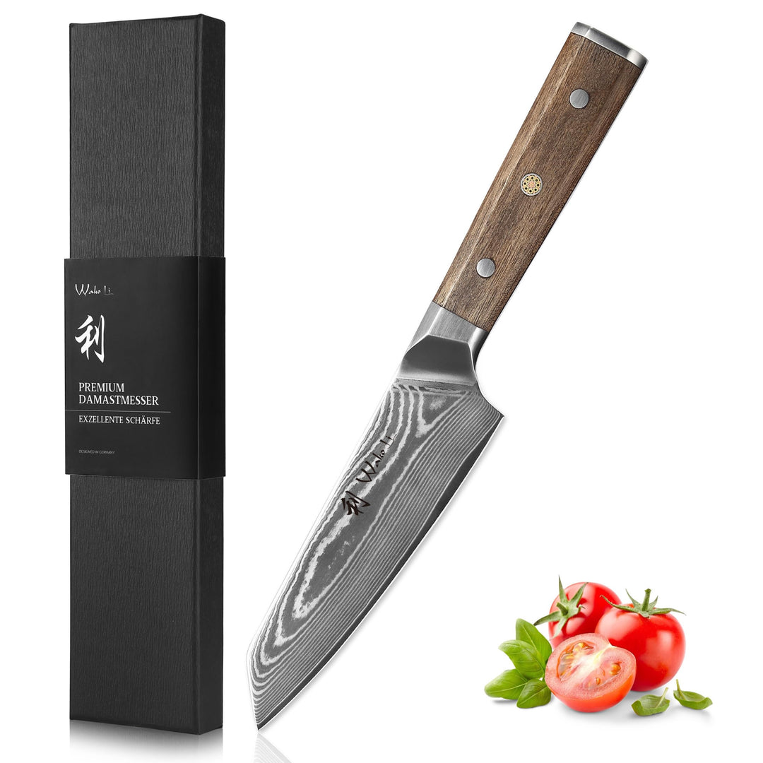 Wakoli Hickory Kiritsuke-Chefmesser 15 cm, 67 Lagen Damaststahl, VG10-Kern | Full-Tang-Konstruktion,