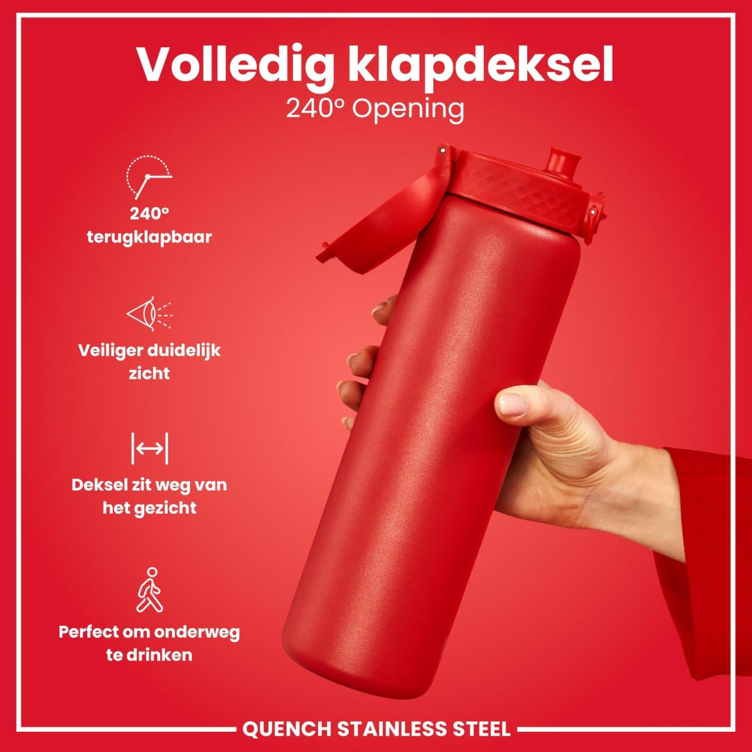 Ion8 1 Liter Edelstahl Trinkflasche, Auslaufsicher, Einhandöffnung, Sichere Verriegelung, Spülmaschi