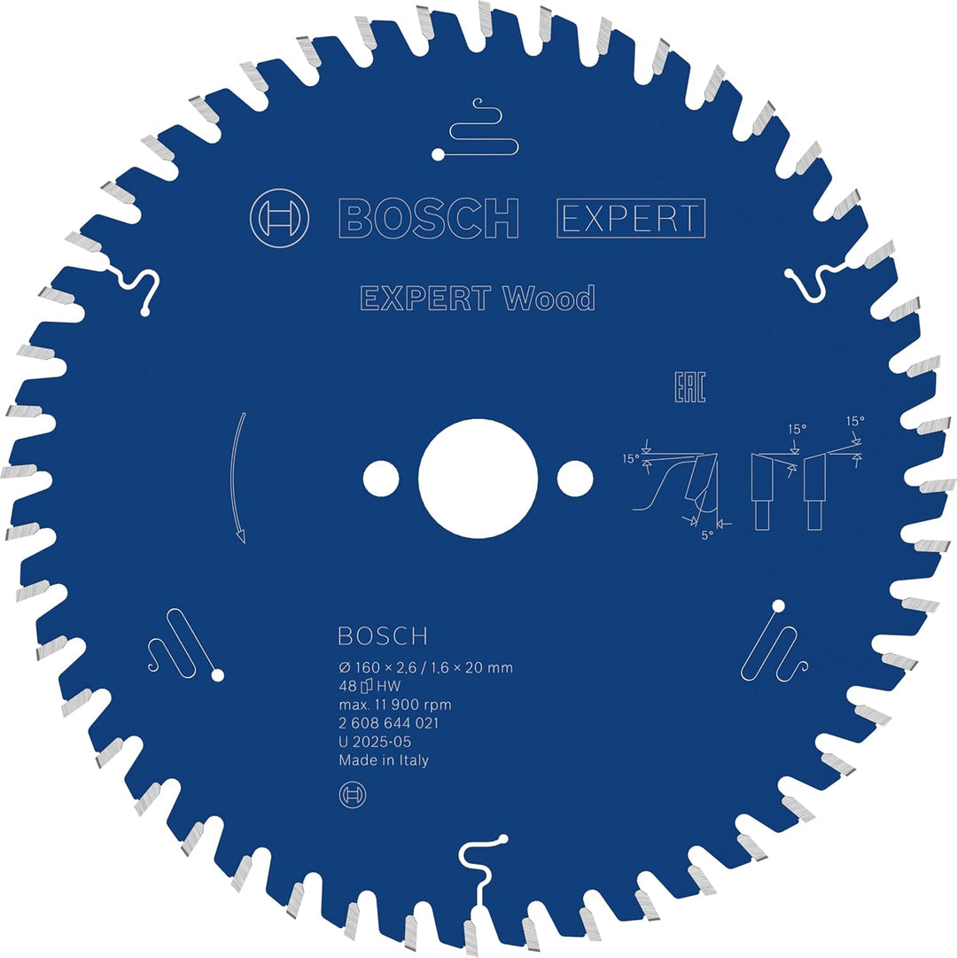 Bosch Professional 1x Kreissägeblatt Expert for Wood (Holz, Sägeblatt Ø 160 x 20 x 1,8 mm, 48 Zähne,