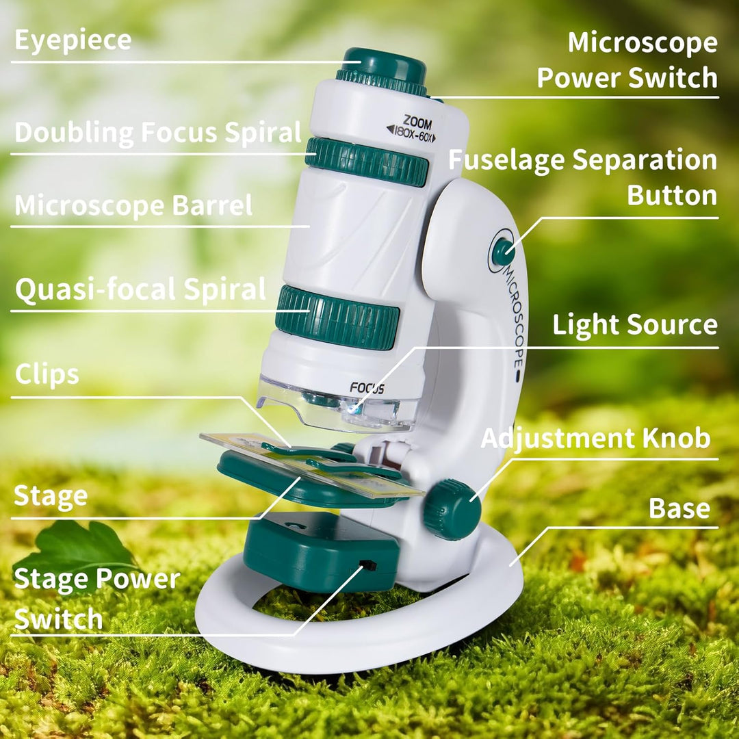 Todeco Mikroskop für Kinder, 60x-180x Taschenmikroskop, Benchtop Handmikroskop 2-in-1 mit Einstellba