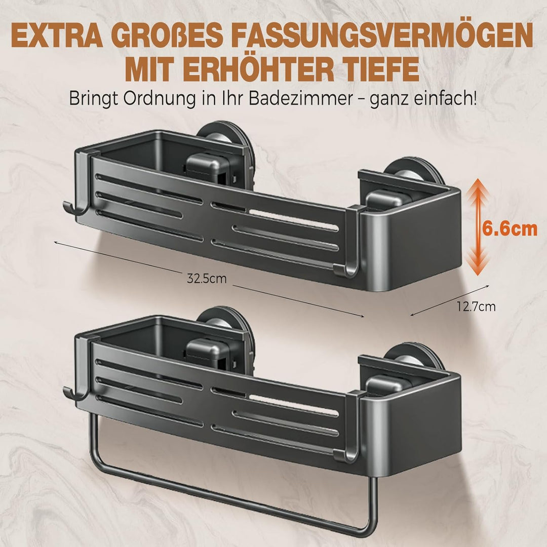 Lekesky Duschablage Ohne Bohren mit Handtuchhalter, Starke Saugnäpfe, Rostfreies Aluminium Badezimme