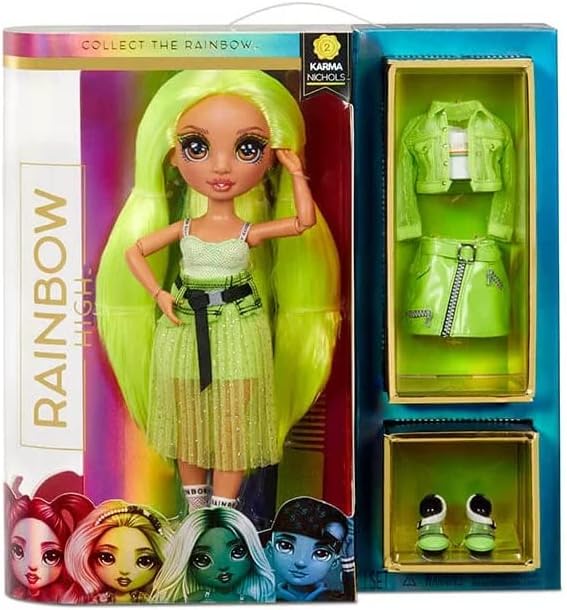 Rainbow High Fashion Doll - Karma Nichols - Neon Puppe mit Luxus-Outfits, Accessoires und Puppenstän
