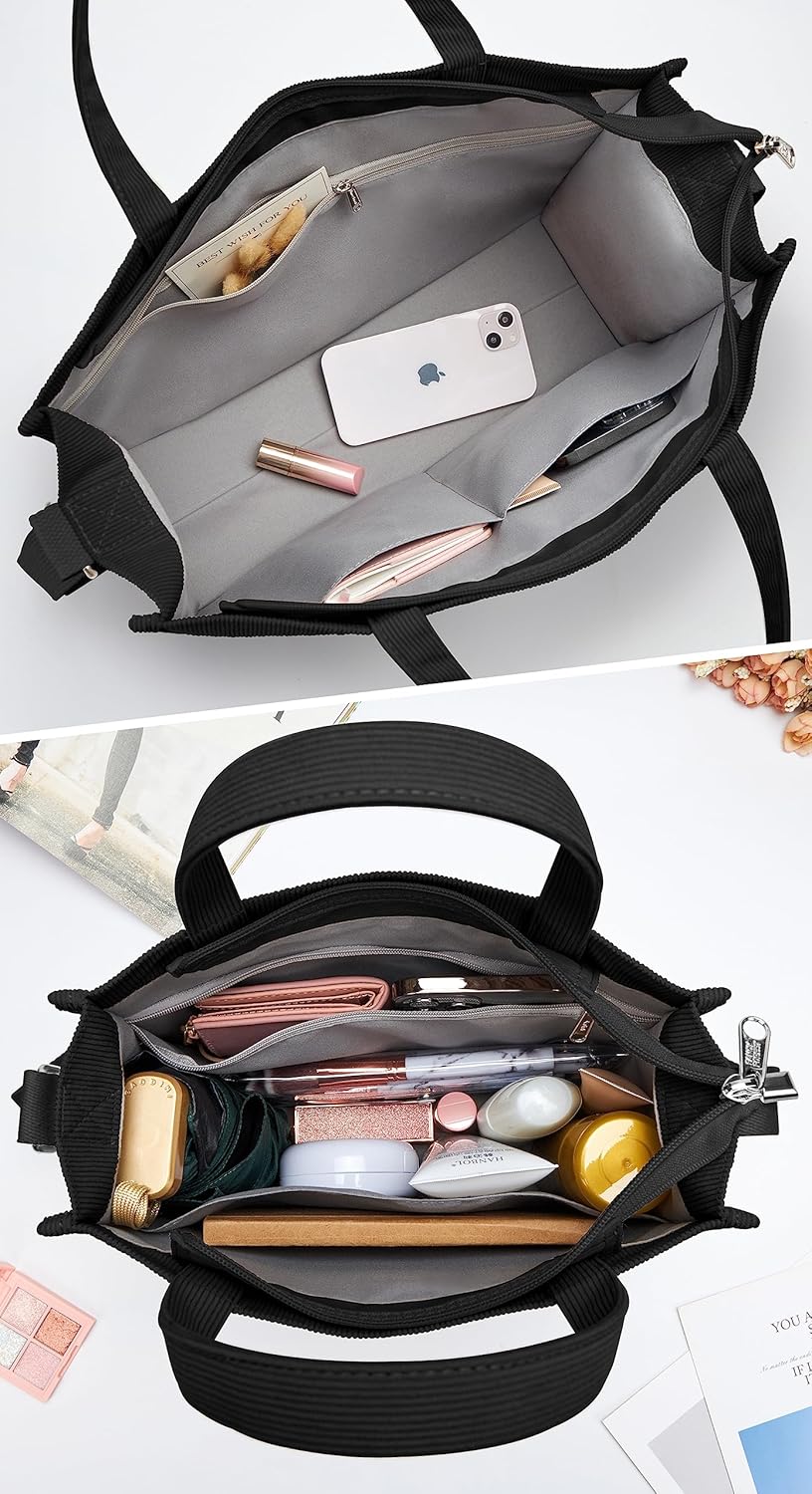 KALIDI Cord Tasche Umhängetasche Damen mit Reissverschluss, Handtasche Schultertasche Shopper für Sc