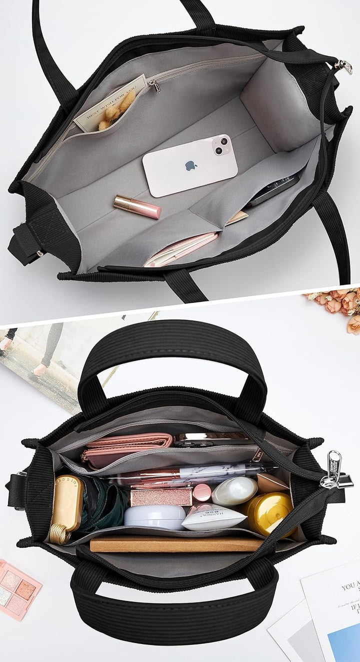 KALIDI Cord Tasche Umhängetasche Damen mit Reissverschluss, Handtasche Schultertasche Shopper für Sc