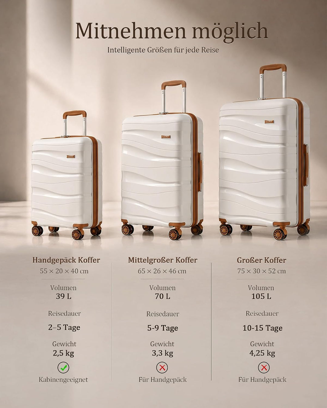 KONO Gross Koffer 75cm Leicht Reisekoffer aus Polypropylen Hartschale Koffer mit 4 Rollen und TSA Sc