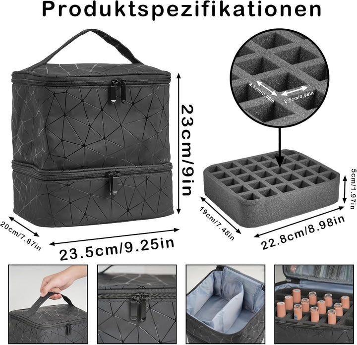 Nagellack Aufbewahrung Organizer Tasche, Nail Polish Organizer mit Fächern, Doppelschicht Nagellack