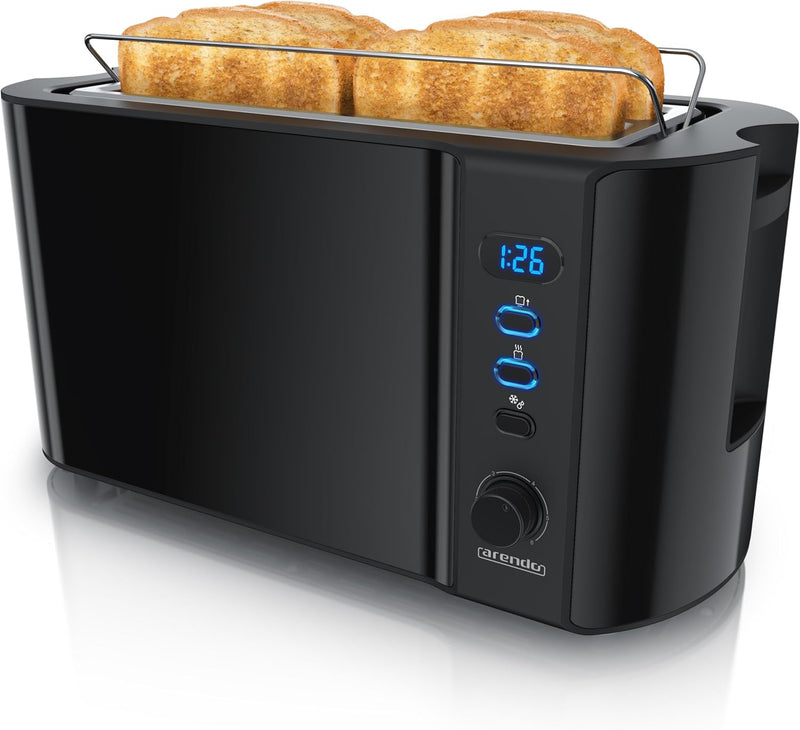 Arendo - Edelstahl Toaster Langschlitz 4 Scheiben - Defrost Funktion - wärmeisolierendes Gehäuse - m