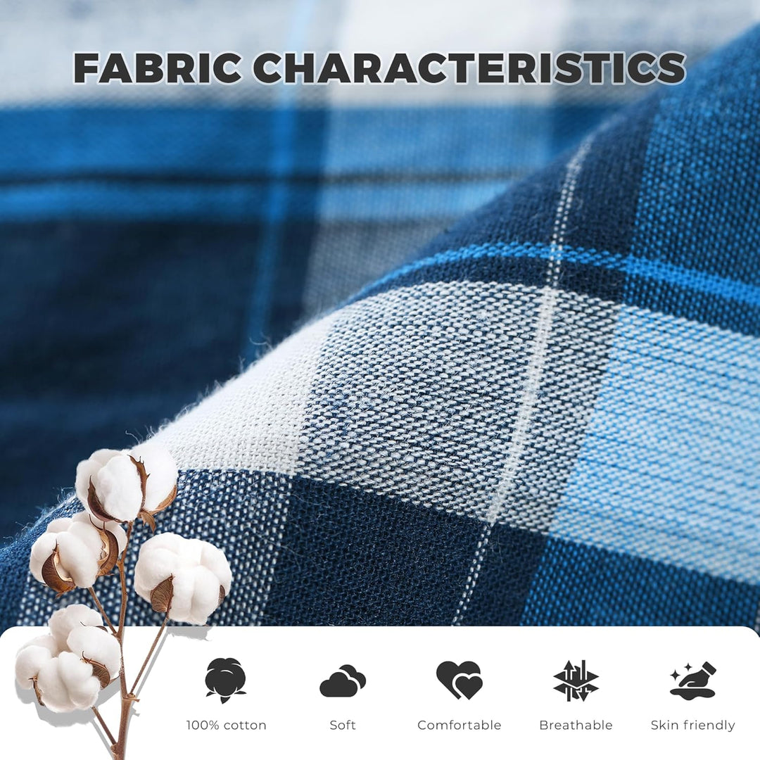 Vulcanodon Pyjama Herren 100% Baumwolle Schlafanzug lang Set kariert mit Knopfleiste weiche Nachtwäs