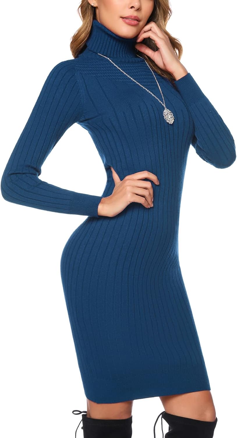 Irevial Damen Strickkleid Rollkragen Pullikleid Langarm Winterkleid Gestrickt Basic Pulloverkleid fü