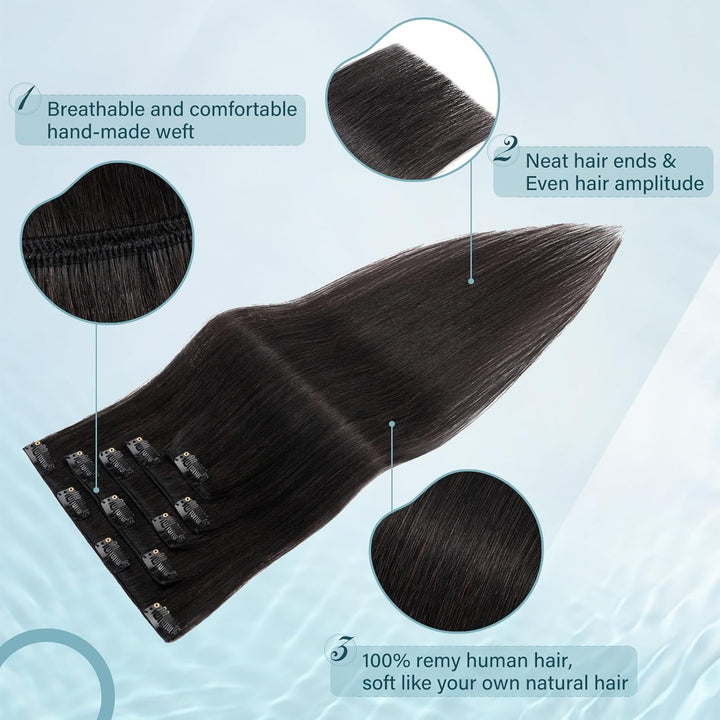 Elailite Clip in Extensions Echthaar, 5 Pcs Remy Haarverlängerung mit 12 Clips, 55cm-75g Glattes Haa