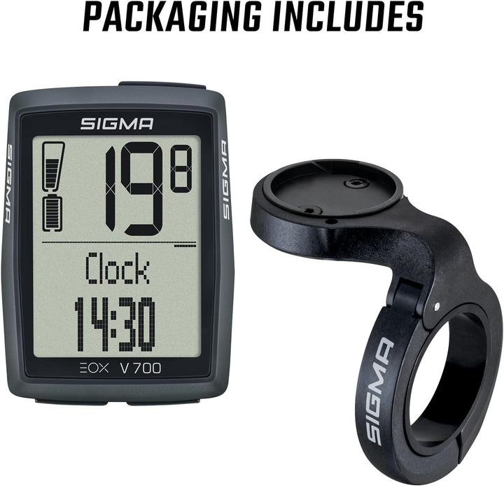 SIGMA EOX View 700 | E-Bike Fahrradcomputer inkl. Over CLAMP Butler | wasserfester Fahrradcomputer f