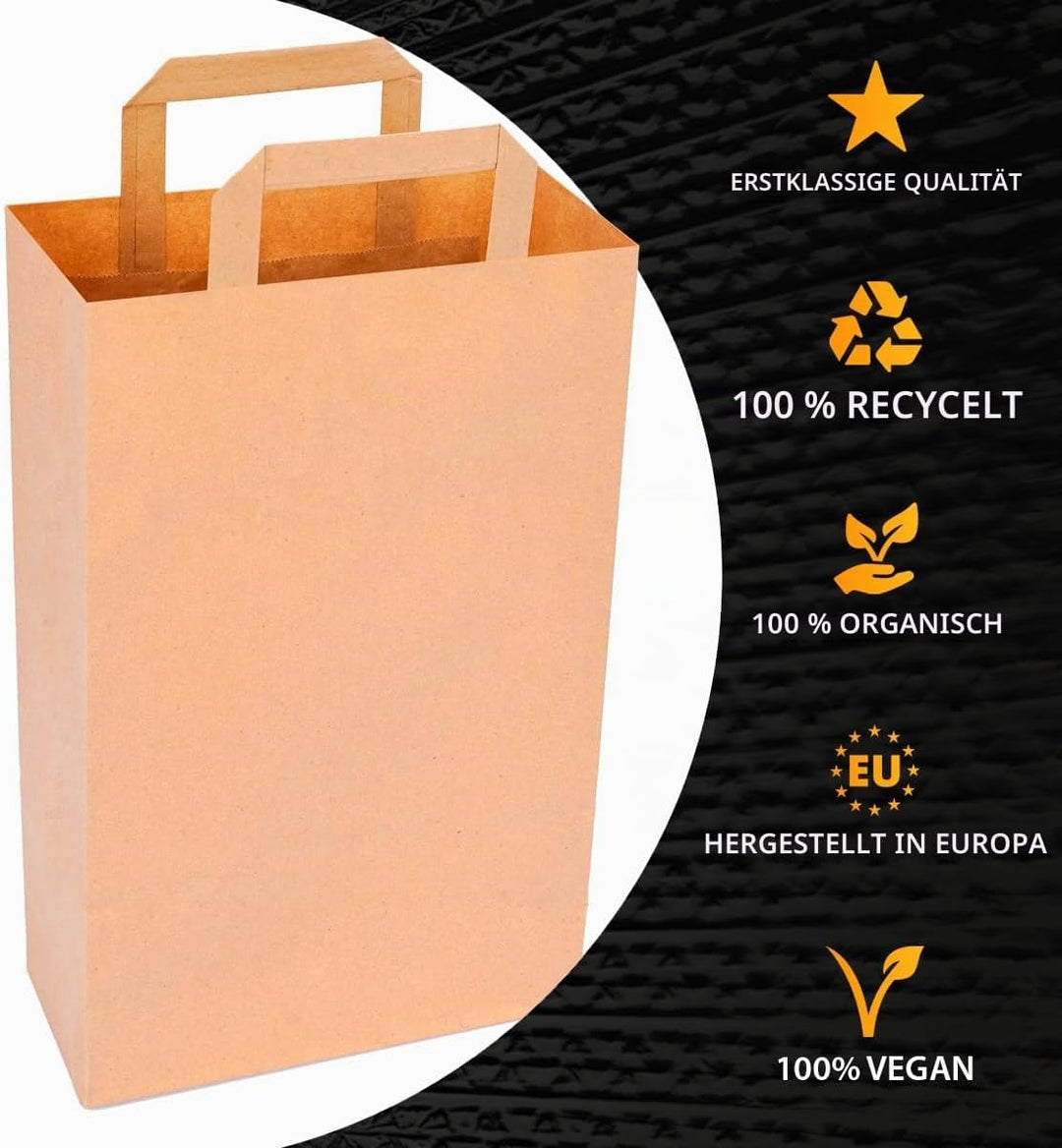 verpacking Papiertragetaschen mit Flachhenkel 27 x 32 x 17 cm Braun - Papiertüten Bio Papiertasche K