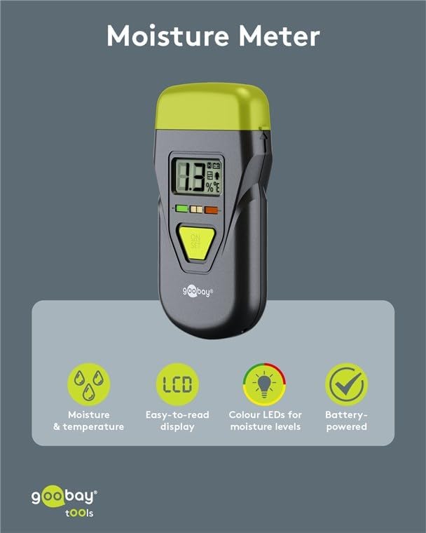 goobay Feuchtigkeitsmessgerät für Holz, Beton, Gips & Wände – Digitales Feuchtigkeitsmesser mit LCD-