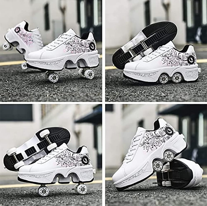 LDRFSE Schuhe mit Rollen, Rollschuhe Skateboard Schuhe Kinderschuhe Mit Rollen Skate Shoes Rollen Sc
