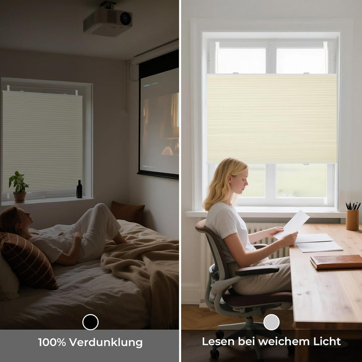 Allesin Wabenplissee ohne Bohren - Verdunklungsplissee 100% Blackout,Beige-weiss 45x110 cm Thermo &