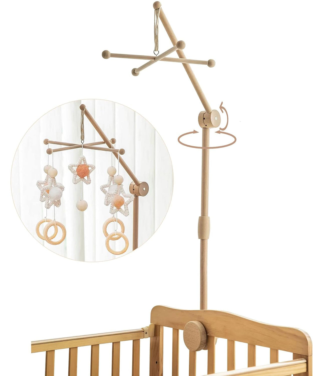 Lanttoe Baby Mobile Halterung Holz für Babybett Kinderbett Mobile Halterung Pro mit DIY-Zubehör, Mob