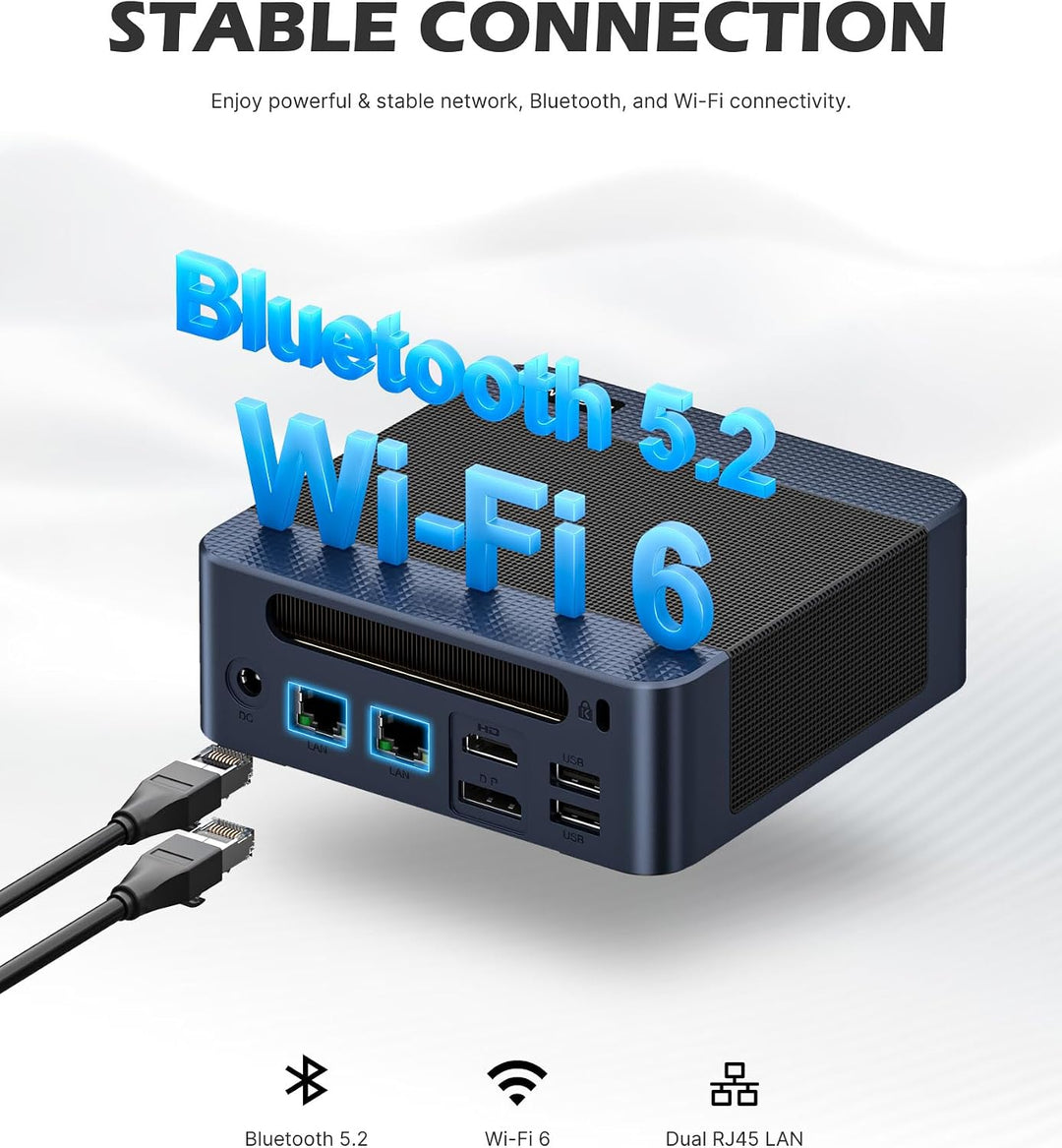 BOSGAME E7 100U Intel Core i3 Mini-PC, 16 GB DDR4, 512 GB PCIe 3.0 | 4,7 GHz, Mini-Desktop-PC mit Du