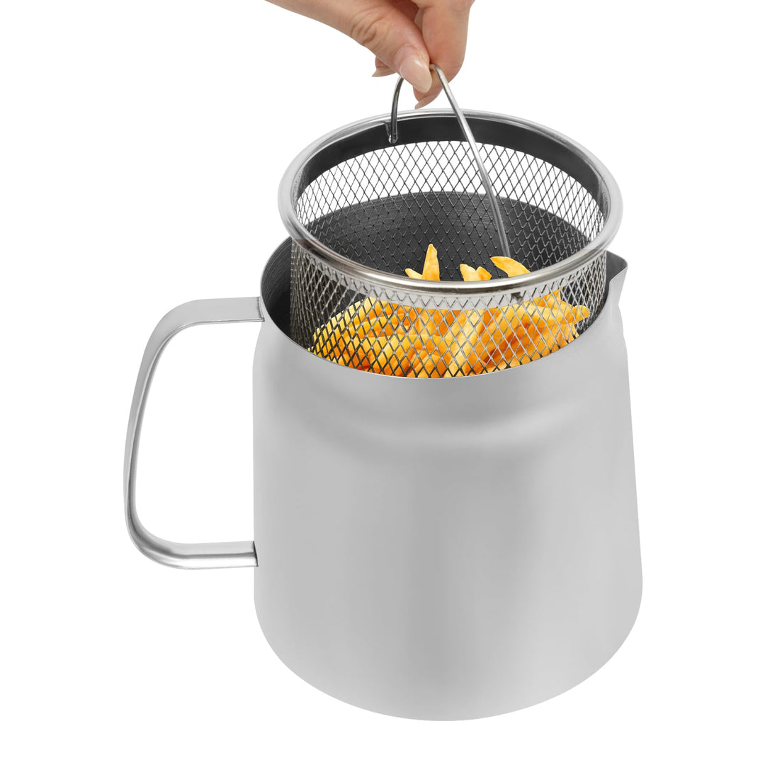 Friteuse mit Siebkorb 2 L Klein Frittiertopf öl, Haus&Outdoor-Camping Friteuse mit Griff, 304 Edelst