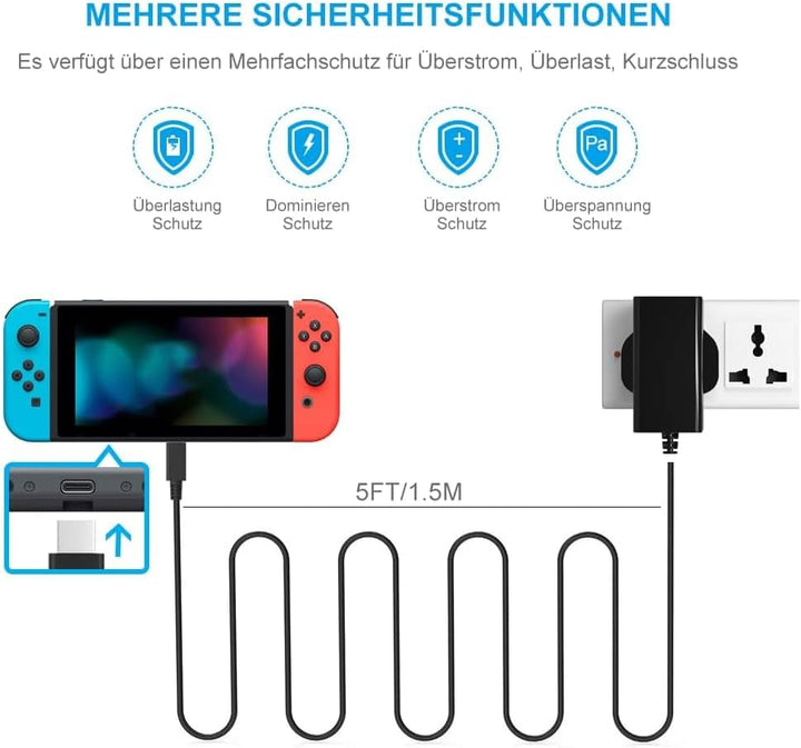 Netzteil für Switch/ NS Switch, 15V 2.6A PD Typ C Schnelllades Ladegerät für Switch/ Switch Lite/ Sw