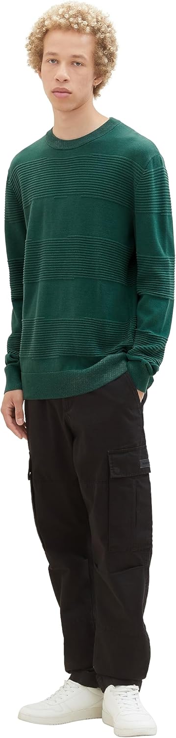 TOM TAILOR Denim Herren Denim Strickpullover mit Struktur aus Baumwolle S 10778 - Hunter Green, S 10
