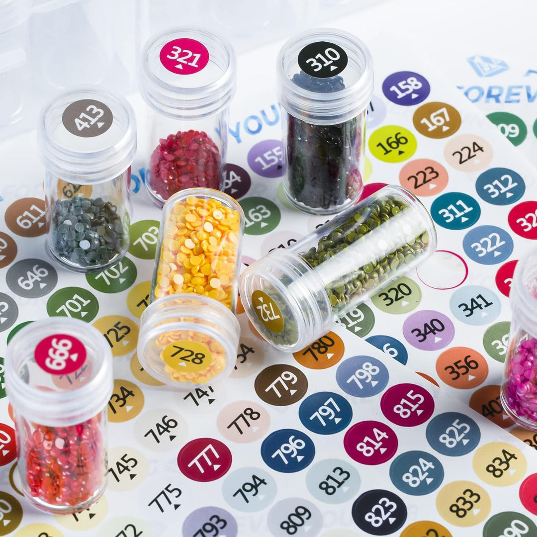 Diamond Painting Aufbewahrungsbox, 1 Set mit 60 Gläsern, Diamond Painting Zubehör Boxen, 447 Farben