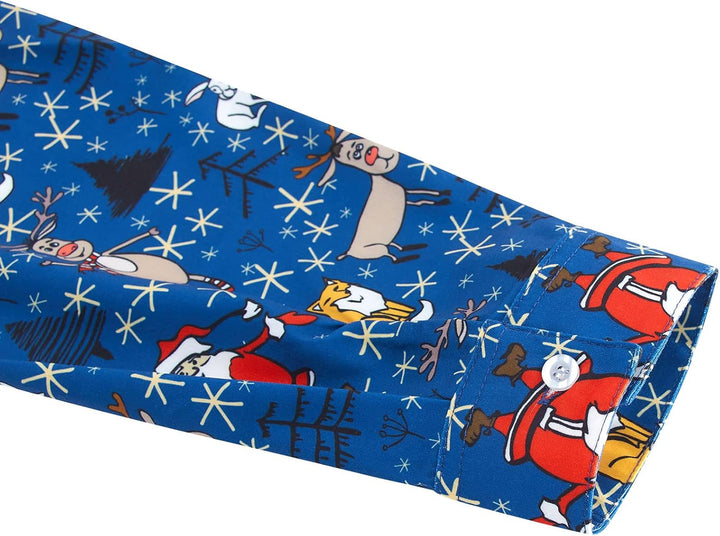 Goodstoworld Weihnachtshemd Herren Weihnachten Muster 3D Bedruckte Langärm Slim Fit Stehkragen Bügel