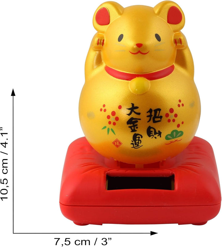 Freak Scene Glückskatze Maus - Maneki-Neko - Winkekatze - Solar - 10,5 cm - Gold