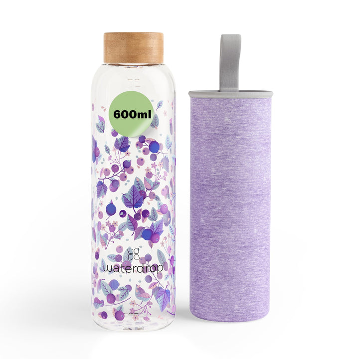 Waterdrop® Edition Glass Bottle 600ml Trinkflasche Glas auslaufsicher, Kohlensäure geeignet | BPA fr