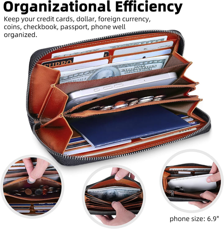 VISOUL Premium Brieftasche Echtleder Italienisches Leder mit RFID Schutz, XL Geldbörse für Herren Da