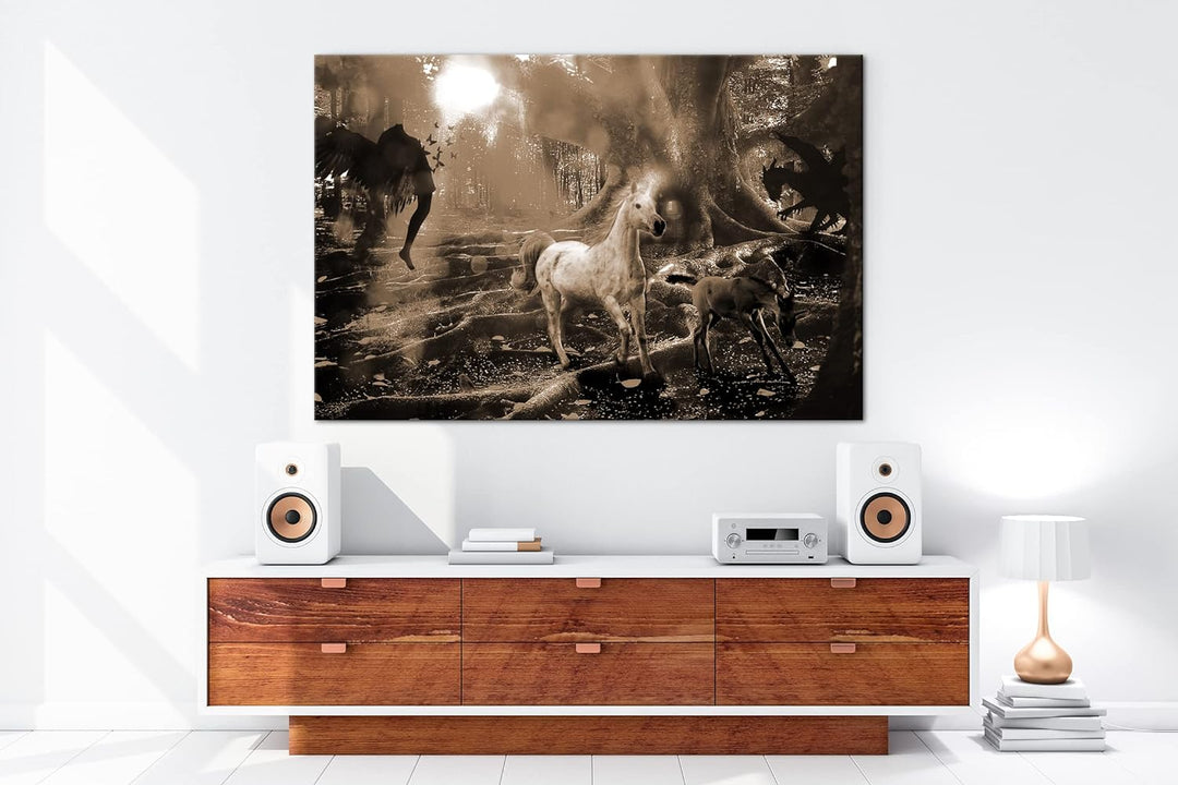 deyoli zauberhaftes Einhorn Format: 80x60 Effekt: Sepia als Leinwandbild, Motiv fertig gerahmt auf E