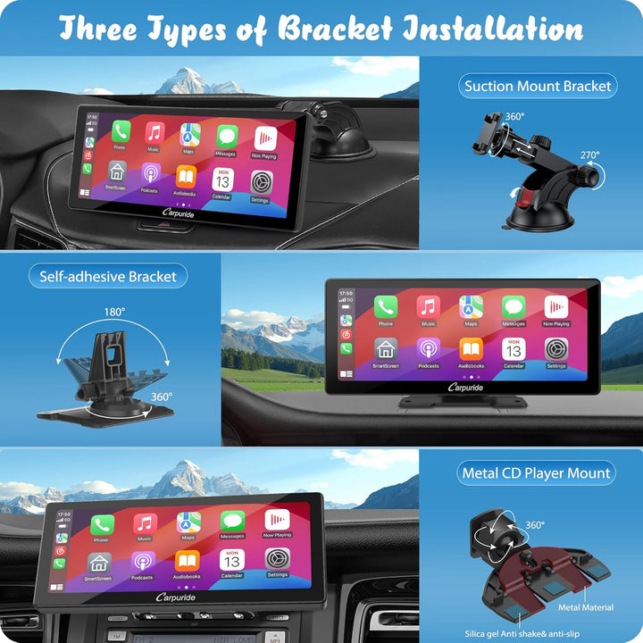Carpuride W103 Pro mit Kabelloser Bluetooth-Übertragung, Tragbares Carplay und Android Auto-Autoradi