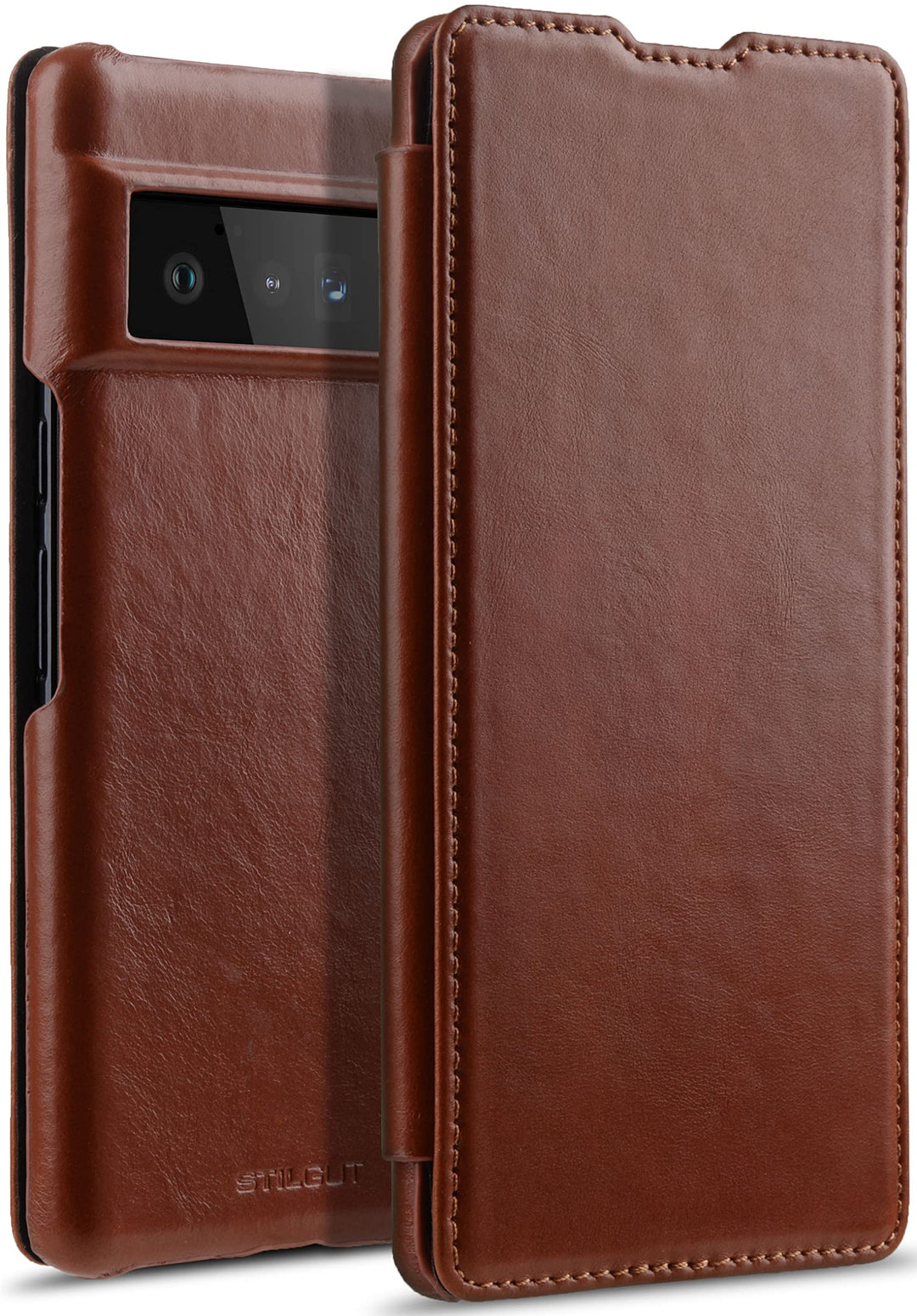 STILGUT Book Case kompatibel mit Google Pixel 6 Pro Hülle aus Leder zum Klappen, Klapphülle, Handyhü