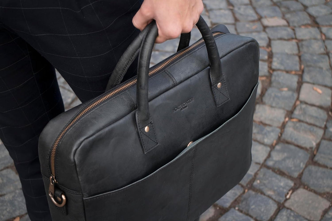 HOLZRICHTER Berlin - Grosse Aktentasche aus Leder (No 1-1), 30 x 39 x 10 cm Laptoptasche für Herren,