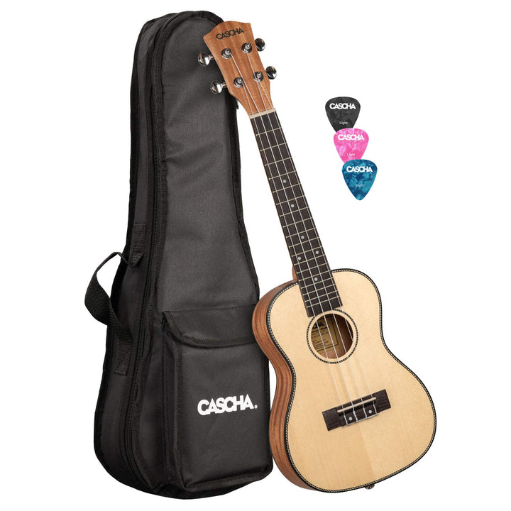 CASCHA Konzert Ukulele, Massive Fichtendecke, Solid Top, Hawaii Gitarre Set mit Aquila-Saiten, Zubeh