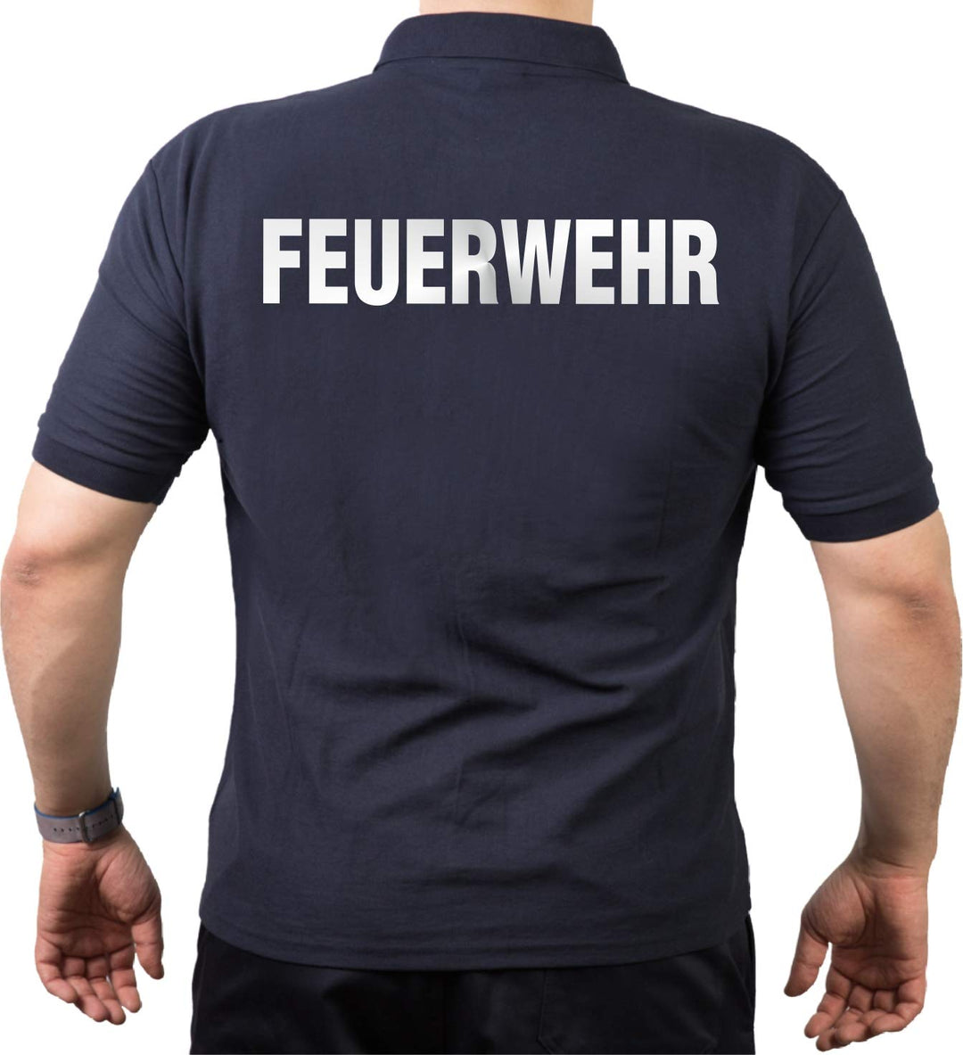 feuer1 Polo-Shirt Feuerwehr - Silber reflektierend - beidseitiger Schriftzug, L
