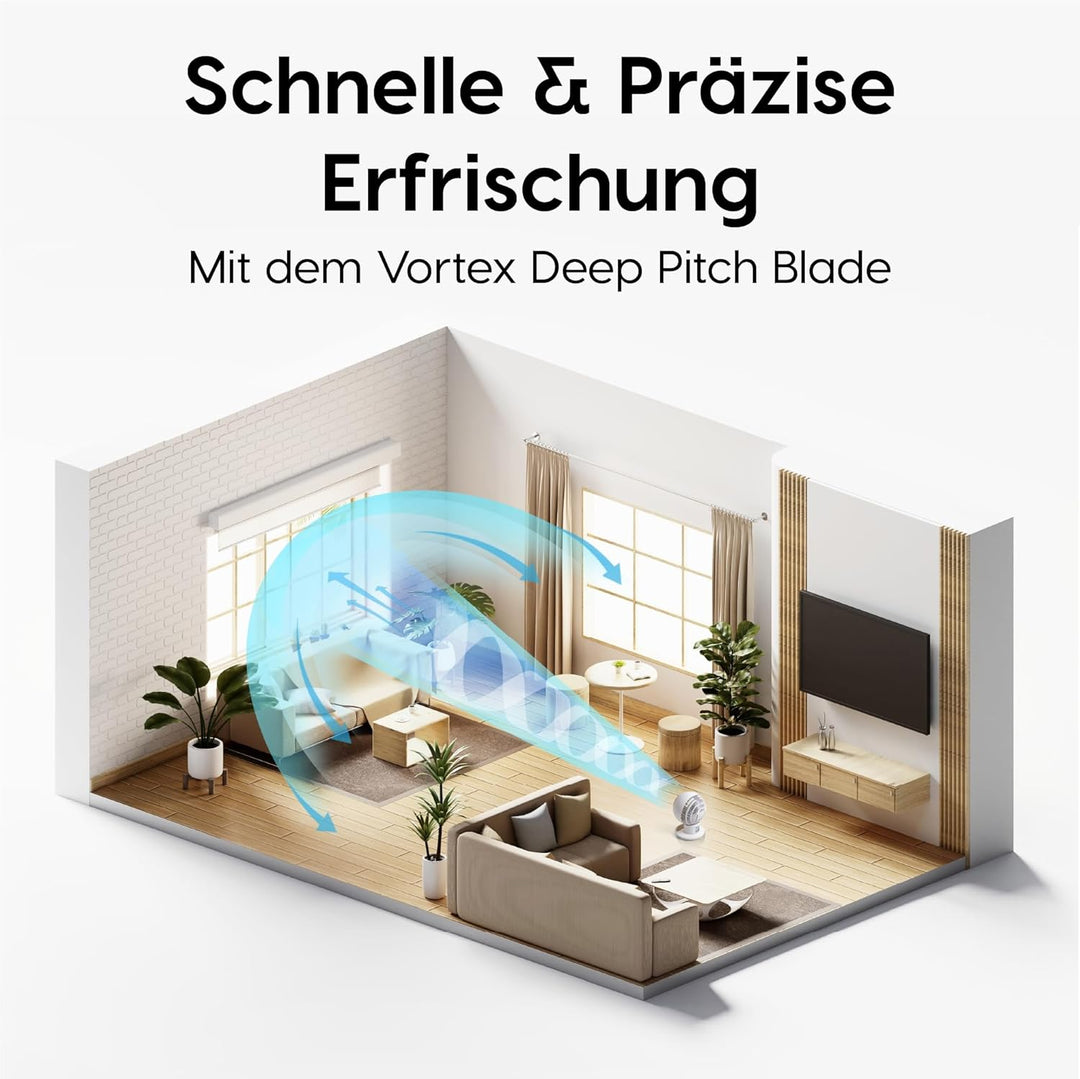 Iris Ohyama Woozoo, Ultra-starker, leiser & tragbarer Tischventilator, 30m², Reichweite 25m, Multidi