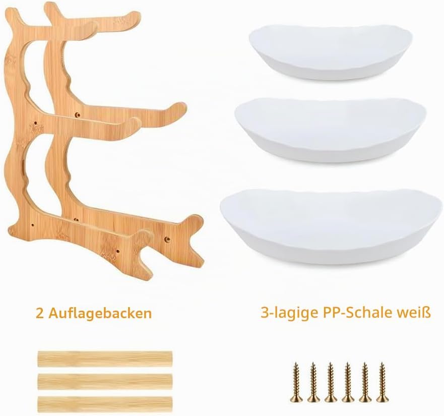 HUOLE Obstkorb, 3 Etagen, Obstkorb aus Keramik, mit Ständer aus robustem Holz, für Küchenarbeitsplat
