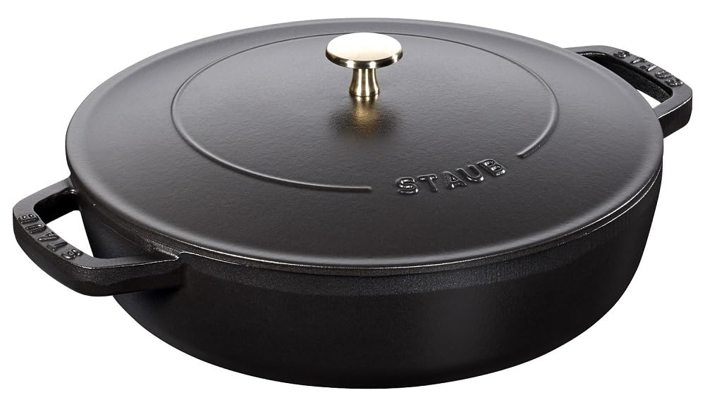 STAUB Gusseisen Bräter, Chistera Tropfenstruktur im Deckel, Rund 24 cm, 2,5 L, Schwarz Schwarz 24 cm