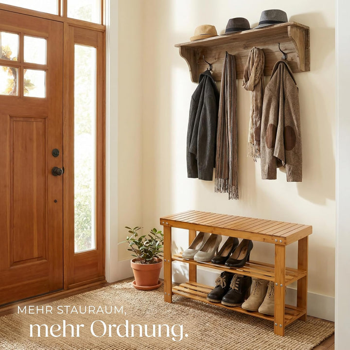 tectake Schuhregal aus Bambus Holz - Diverse Modelle - (70x28x45.5cm mit Sitzfläche | Nr. 401650) 70