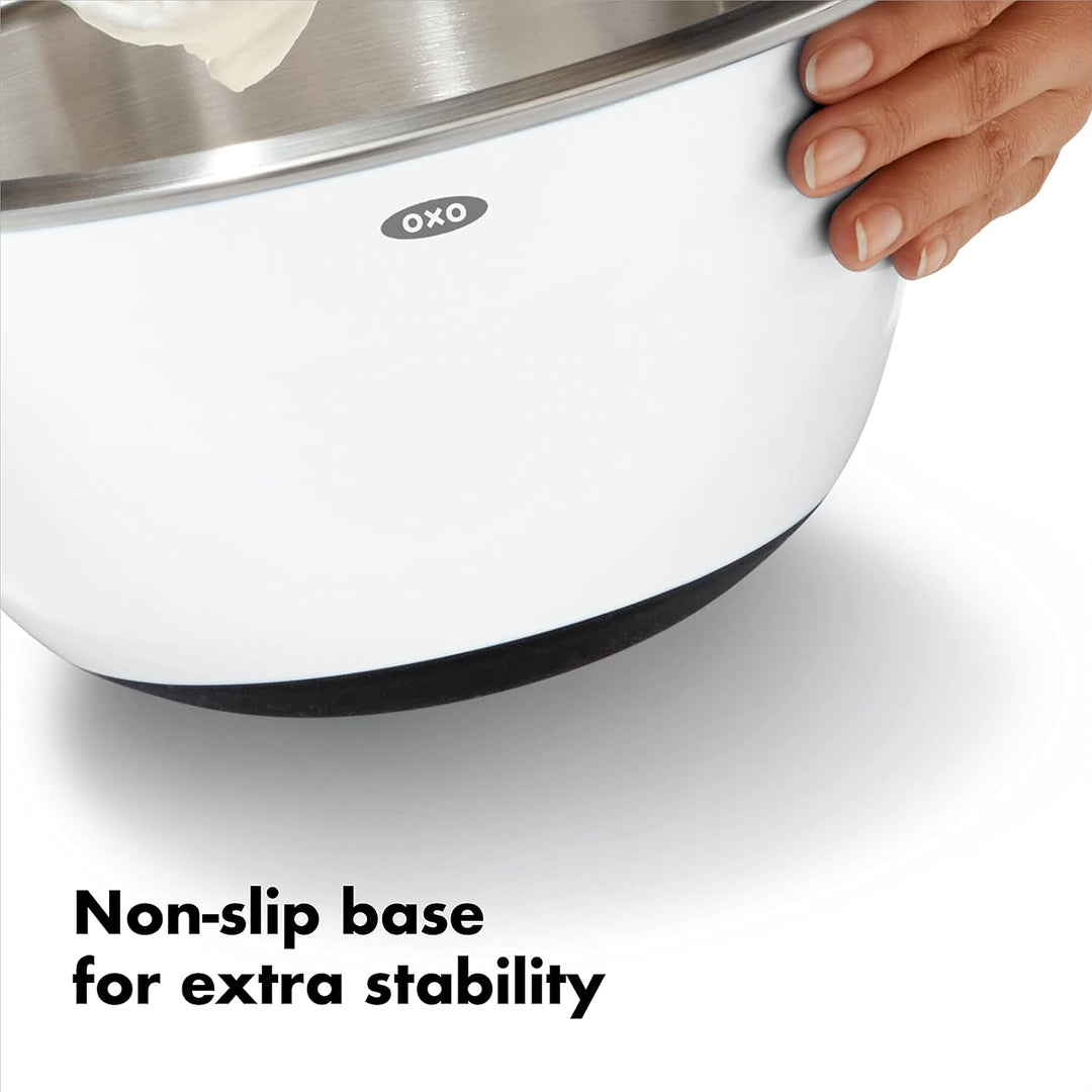 OXO Good Grips 3-Piece Stainless-Steel Mixing Bowl Set, White White Set, White Set