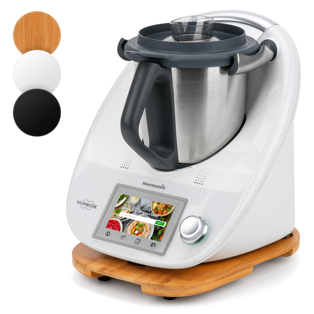 Bambus Gleitbrett für Thermomix TM6 TM5 | Natürliches Bambusmaterial | Mit Rollen für müheloses Vers